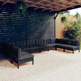 vidaXL 10-Piece Lounge Set with Grey Cushions Solid Pinewood