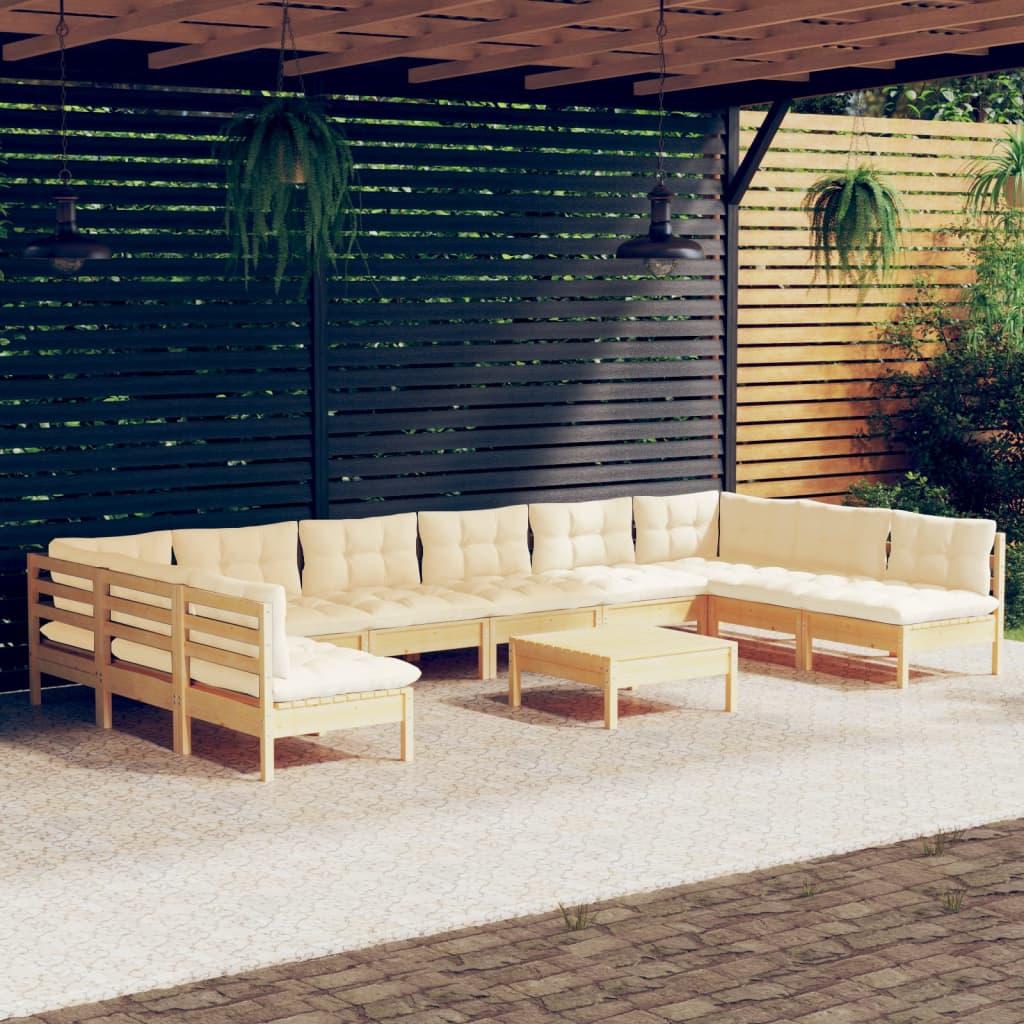 vidaXL 11-Piece Lounge Set with Grey Cushions Solid Pine Wood