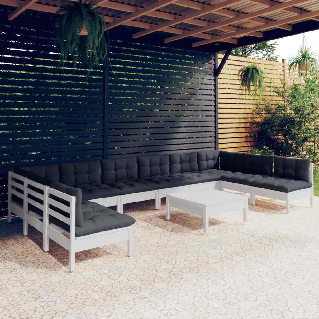vidaXL 11-Piece Lounge Set with Grey Cushions Solid Pine Wood