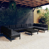 vidaXL 11-Piece Lounge Set with Grey Cushions Solid Pine Wood