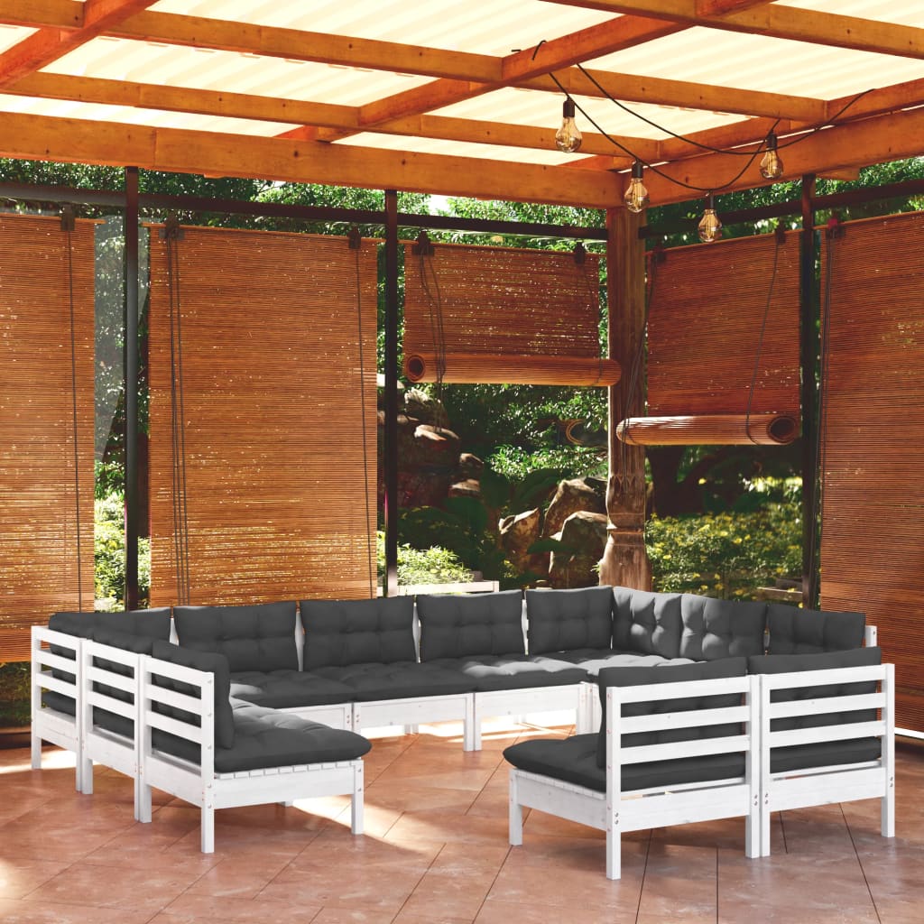 vidaXL 11-Piece Lounge Set with Grey Cushions Solid Pine Wood