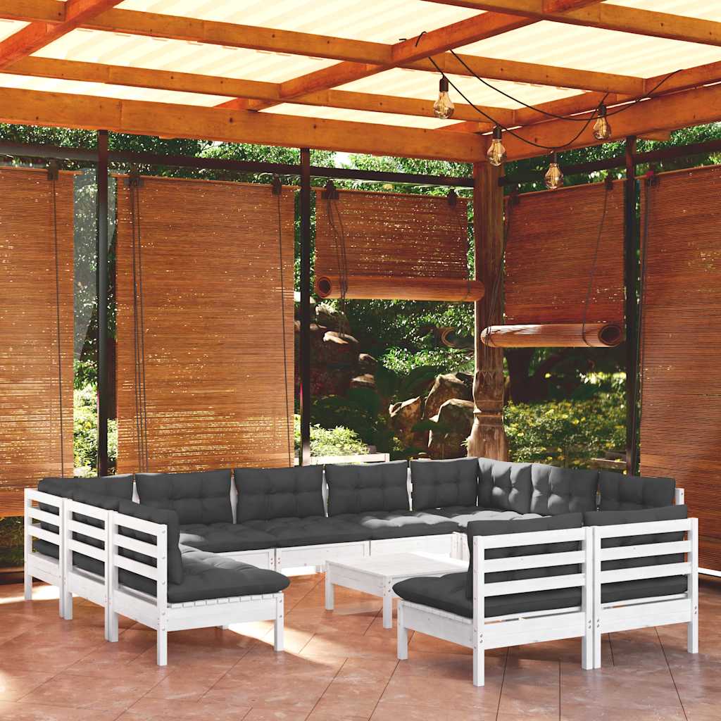 vidaXL 12-piece Lounge Set with Grey Cushions Solid Pine Wood