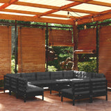 vidaXL 12-piece Lounge Set with Grey Cushions Solid Pine Wood
