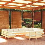 vidaXL 12-piece Lounge Set with Grey Cushions Solid Pine Wood