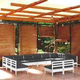 vidaXL 12-piece Lounge Set with Grey Cushions Solid Pine Wood
