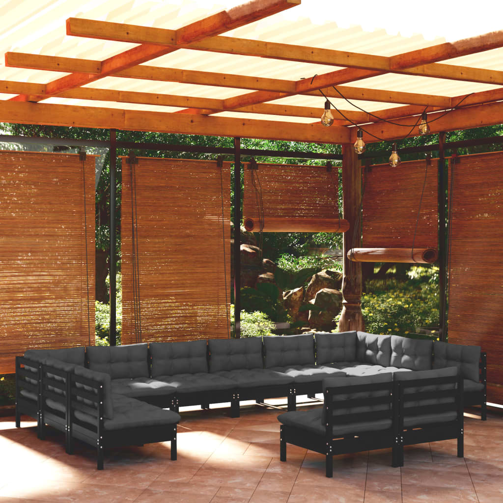 vidaXL 12-piece Lounge Set with Grey Cushions Solid Pine Wood