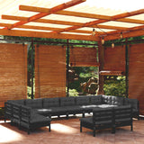 vidaXL 12-piece Lounge Set with Grey Cushions Solid Pine Wood