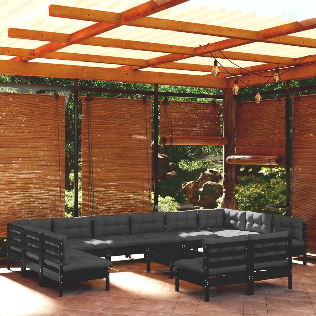 vidaXL 13-Piece Lounge Set with Grey Cushions Solid Pine Wood