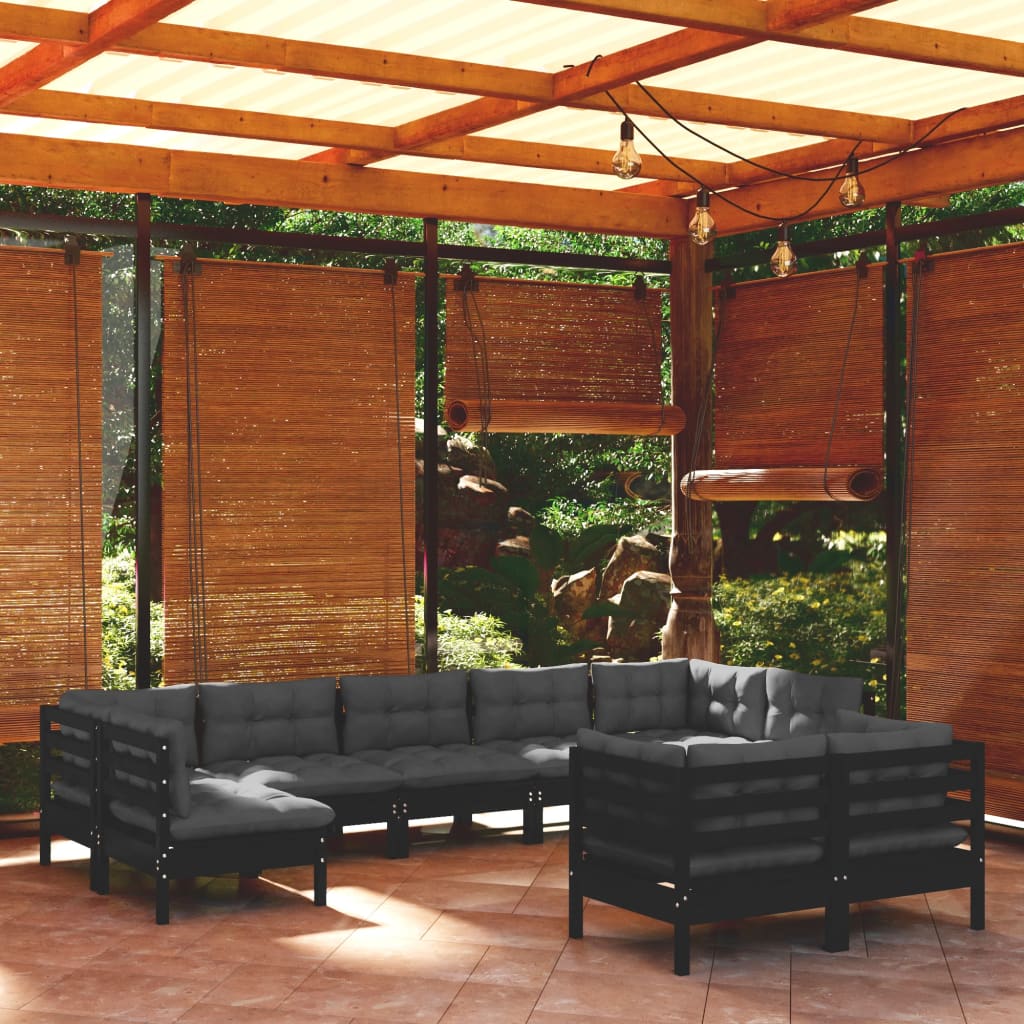 vidaXL 9-piece Lounge Set with Grey Cushions Solid Pine Wood