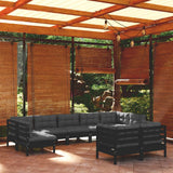 vidaXL 9-piece Lounge Set with Grey Cushions Solid Pine Wood