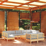 vidaXL 10-Piece Lounge Set with Grey Cushions Solid Pinewood
