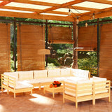 vidaXL 10-Piece Lounge Set with Grey Cushions Solid Pinewood