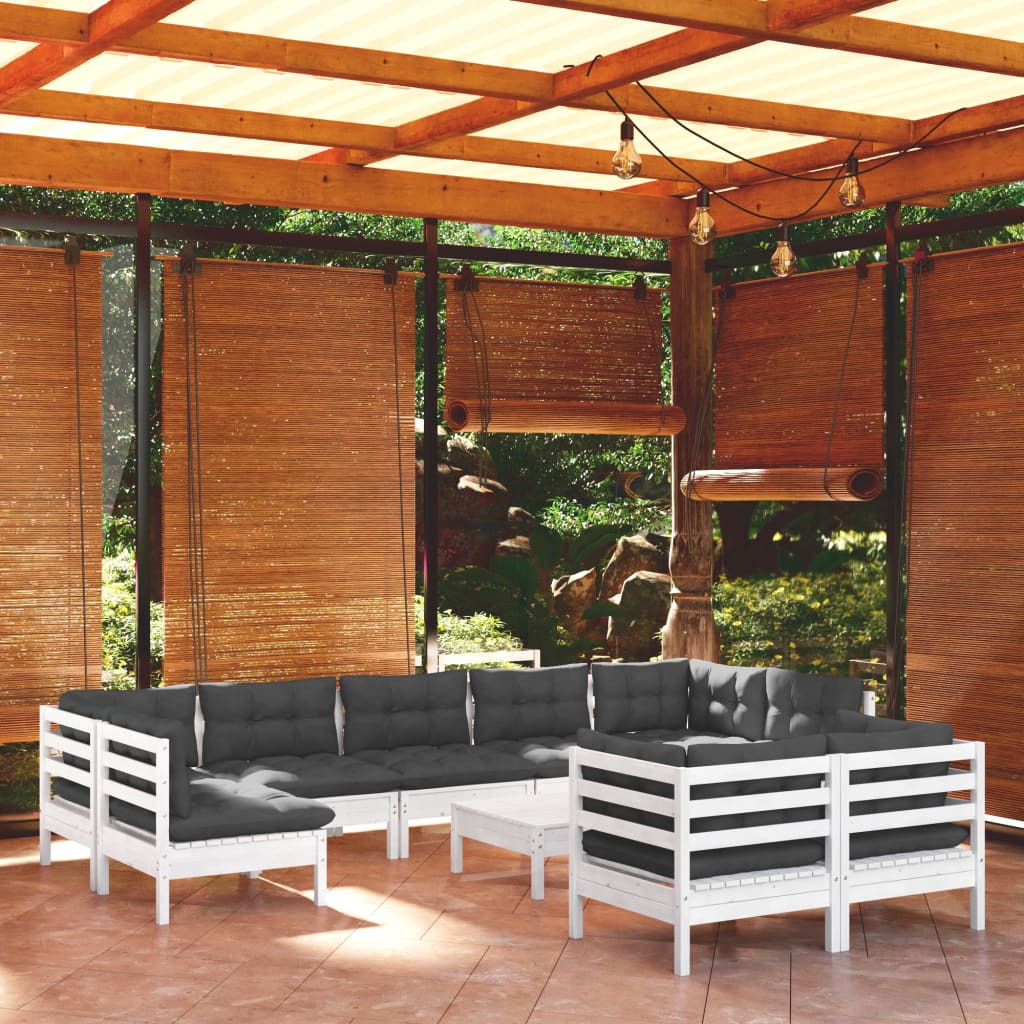 vidaXL 10-Piece Lounge Set with Grey Cushions Solid Pinewood
