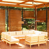 vidaXL 11-Piece Lounge Set with Grey Cushions Solid Pine Wood