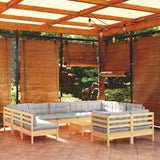 vidaXL 12-piece Lounge Set with Grey Cushions Solid Pine Wood