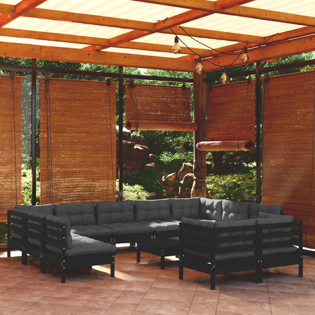 vidaXL 12-piece Lounge Set with Grey Cushions Solid Pine Wood