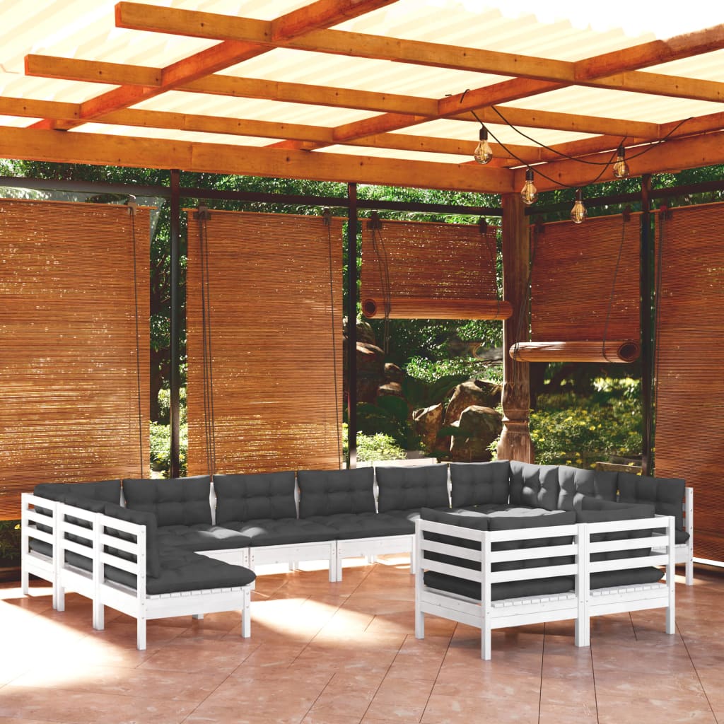vidaXL 12-piece Lounge Set with Grey Cushions Solid Pine Wood