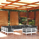 vidaXL 12-piece Lounge Set with Grey Cushions Solid Pine Wood