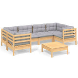 vidaXL 7-delige Loungeset met grijze kussens grenenhout