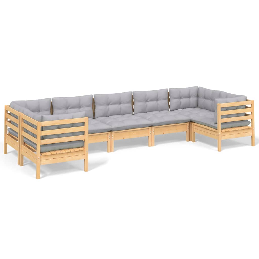 vidaXL 7-delige Loungeset met grijze kussens grenenhout