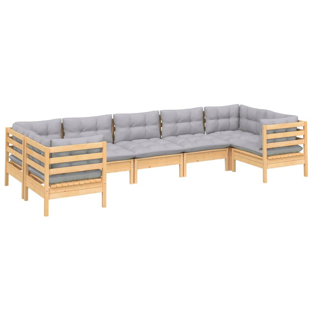 vidaXL 7-delige Loungeset met grijze kussens grenenhout