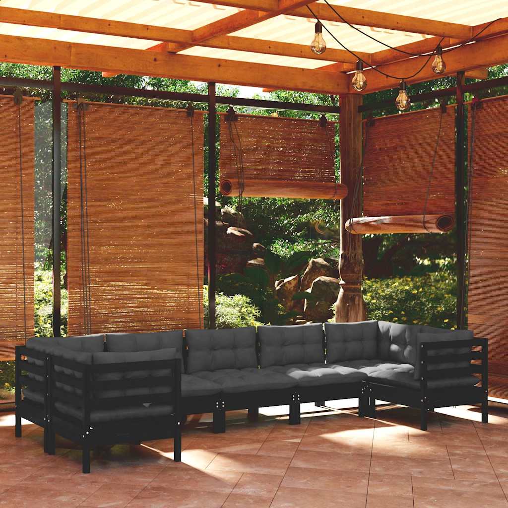 vidaXL 7-delige Loungeset met grijze kussens grenenhout