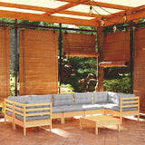vidaXL 8-delige Loungeset met grijze kussens grenenhout