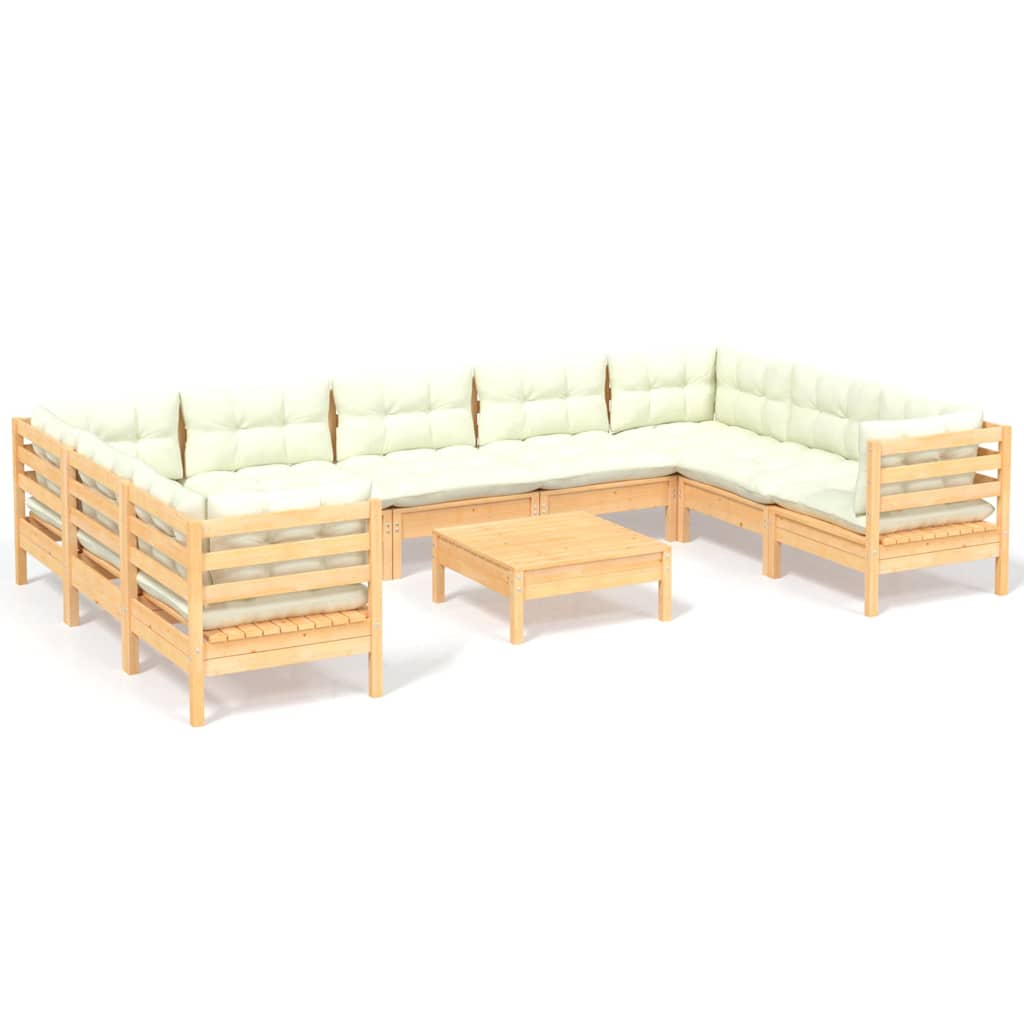 vidaXL 10-delige Loungeset met grijze kussens grenenhout