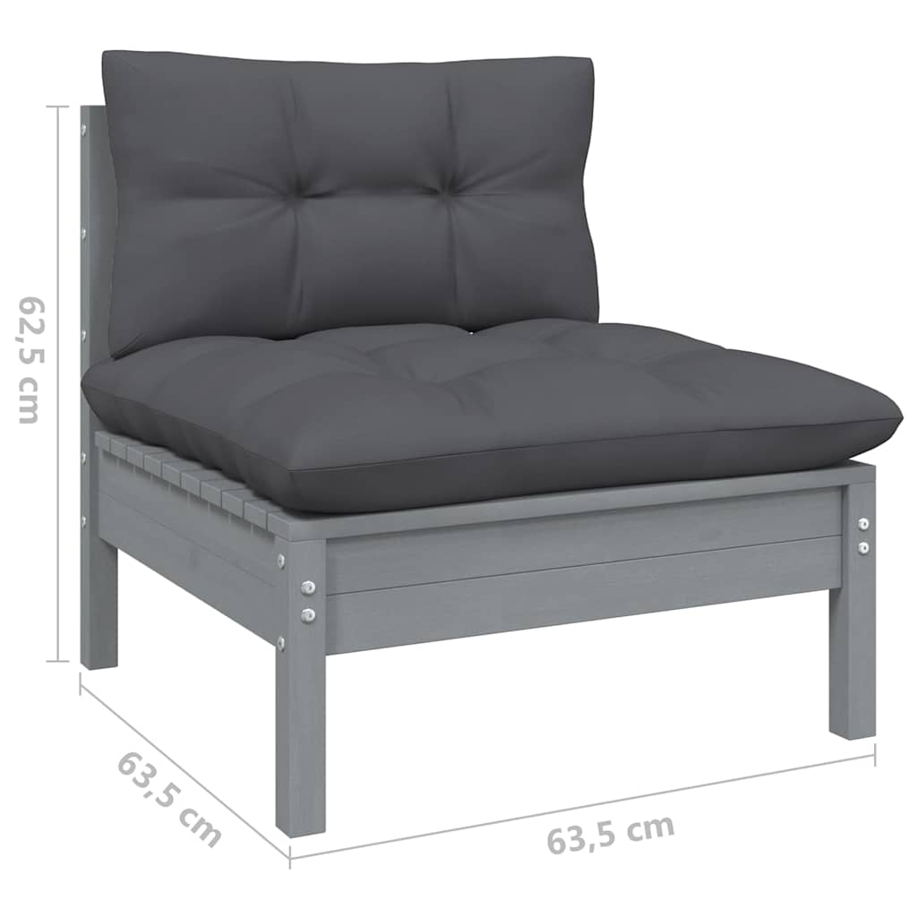 vidaXL 10-delige Loungeset met grijze kussens grenenhout