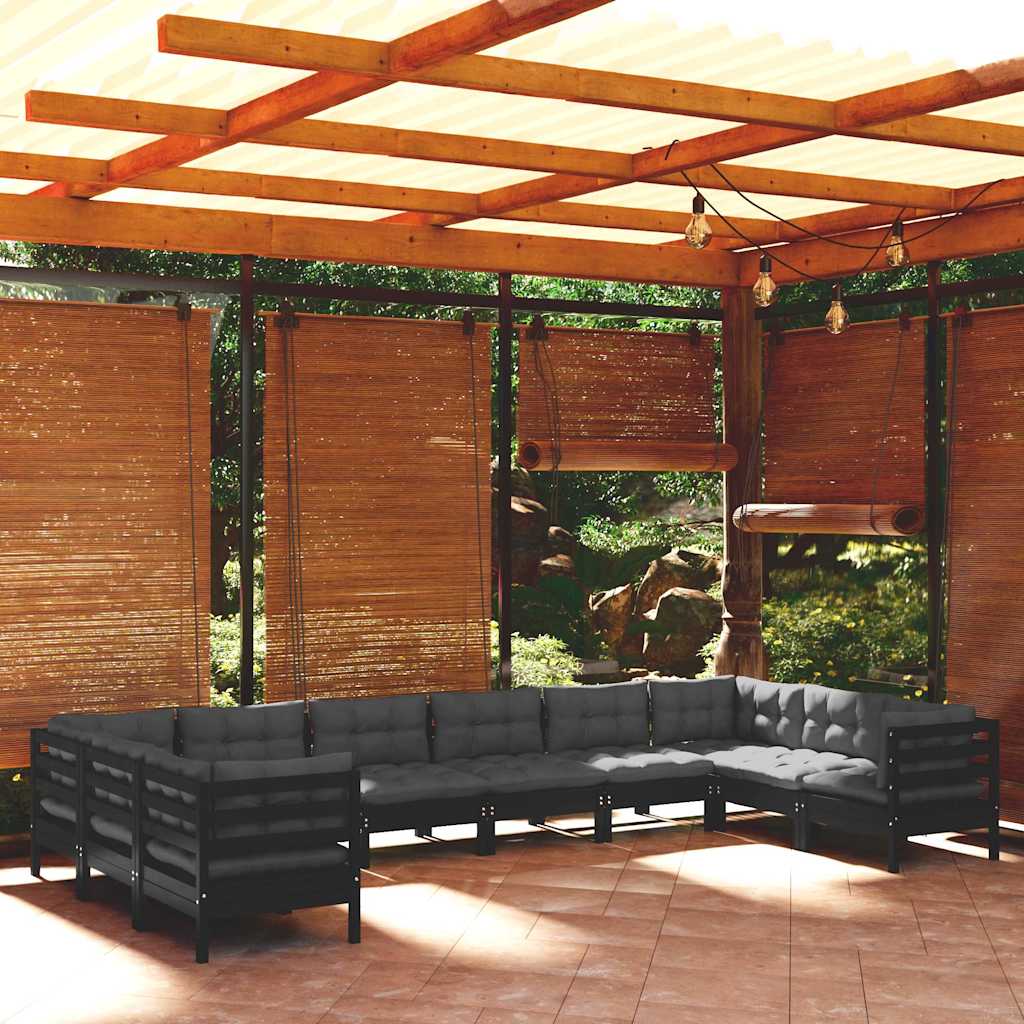 vidaXL 10-delige Loungeset met grijze kussens grenenhout