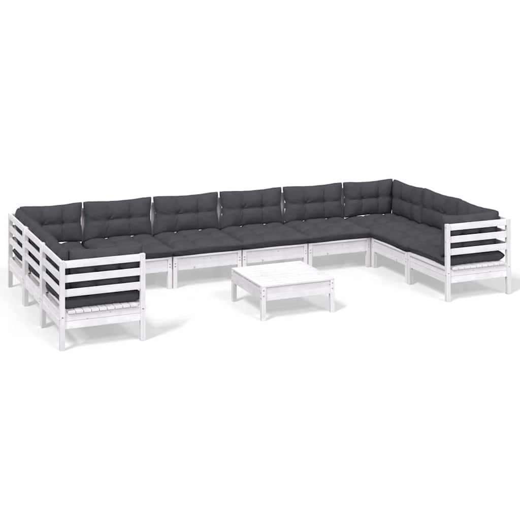 vidaXL 11-delige Loungeset met grijze kussens grenenhout
