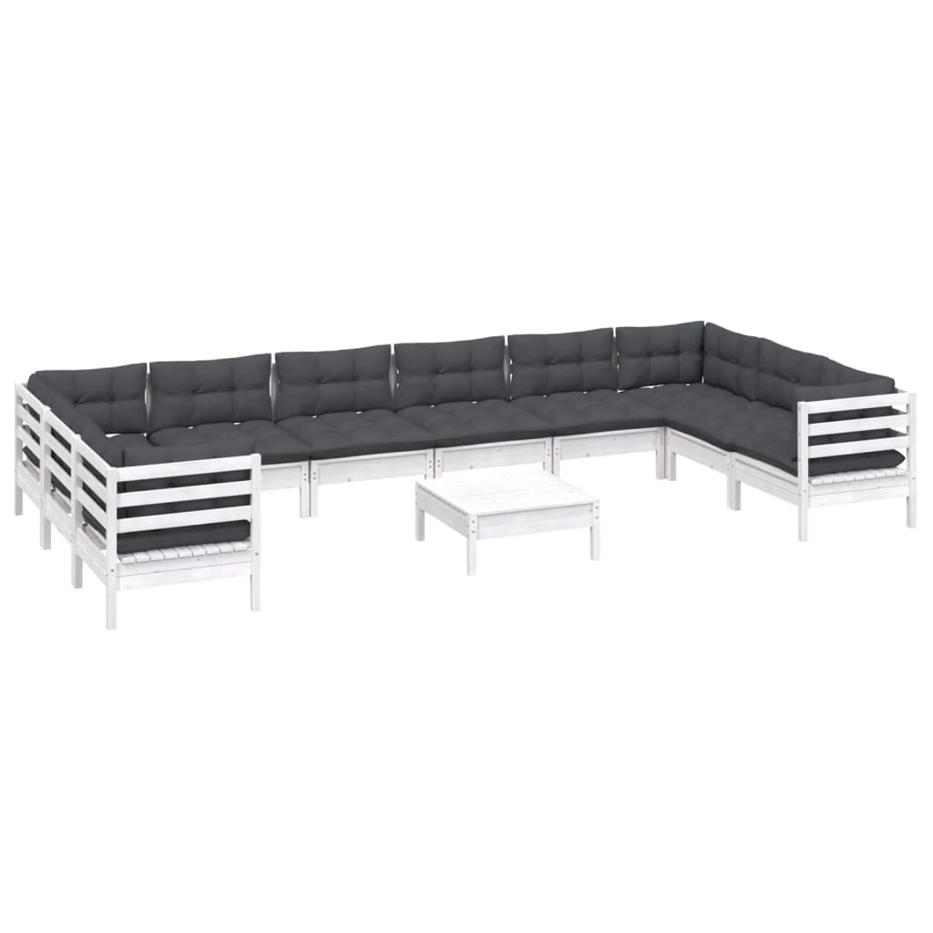 vidaXL 11-delige Loungeset met grijze kussens grenenhout