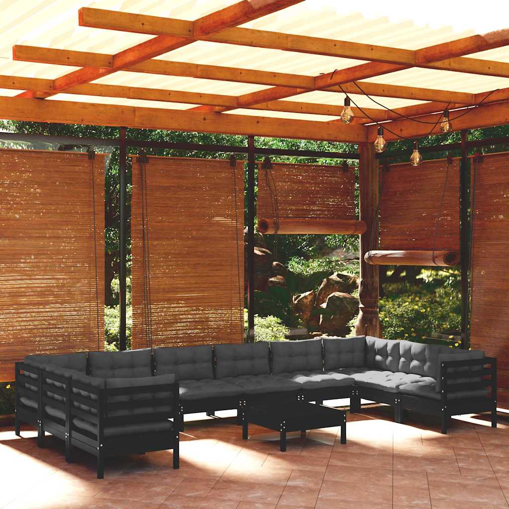 vidaXL 11-delige Loungeset met grijze kussens grenenhout