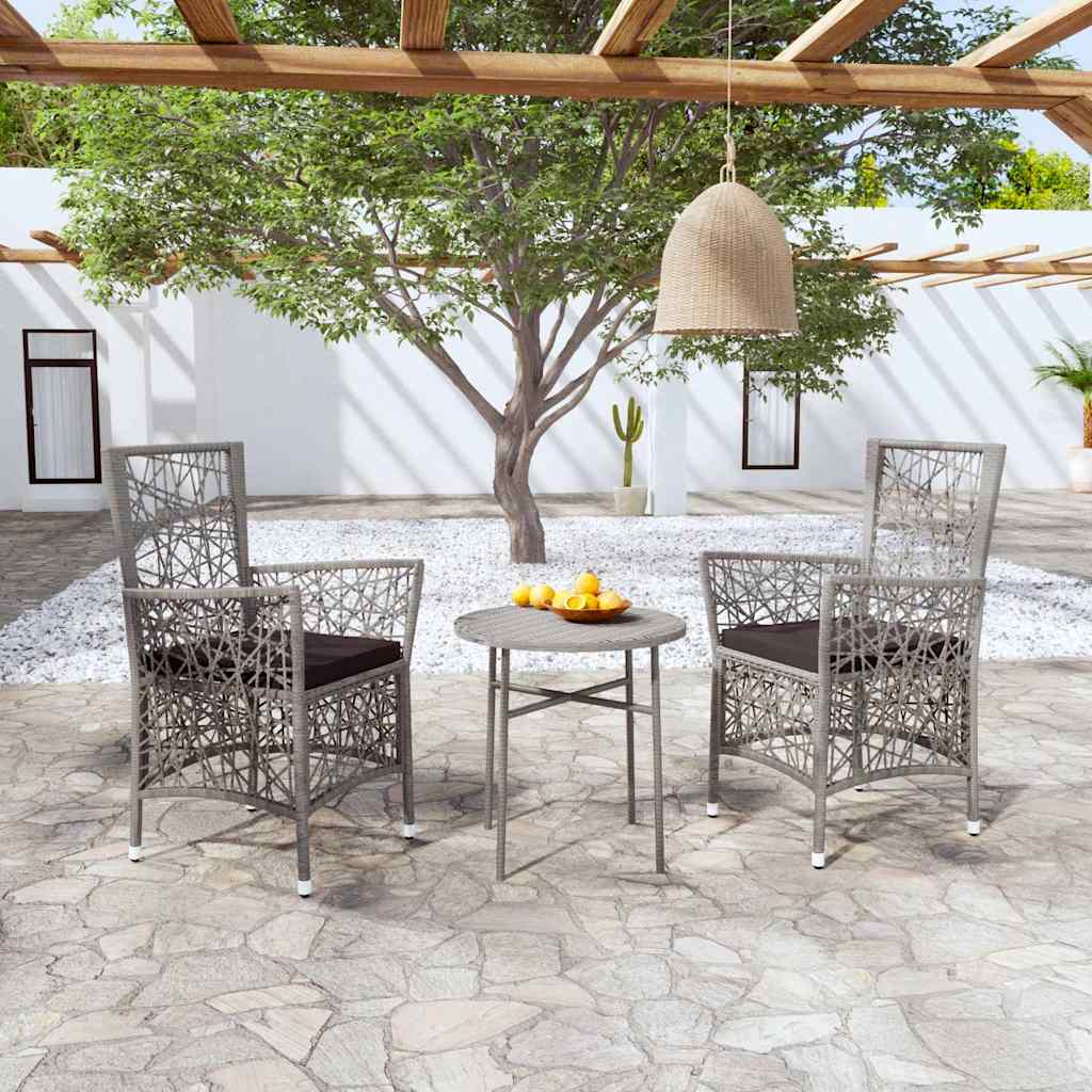 vidaXL 3-Piece Garden Lounge Set Poly Rattan Grey