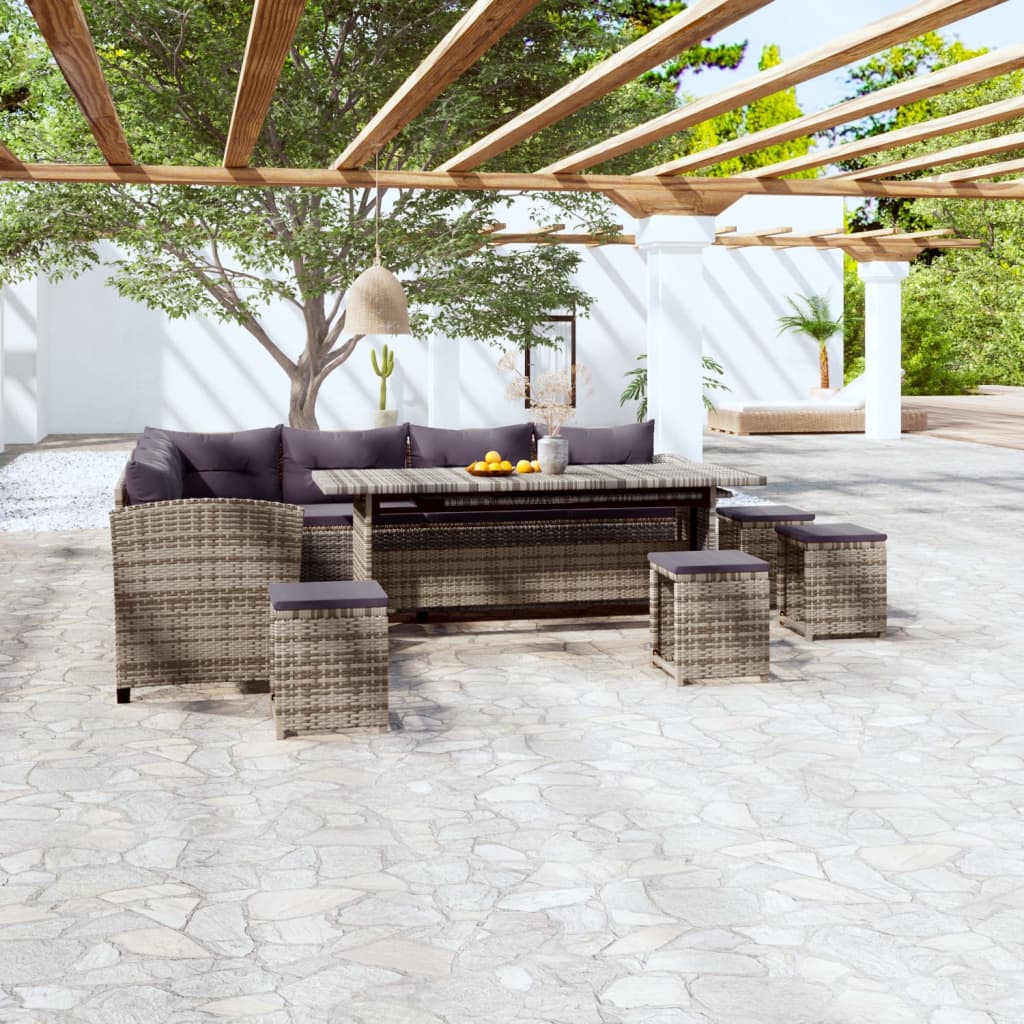 vidaXL 3-delige Loungeset met kussens poly rattan grijs