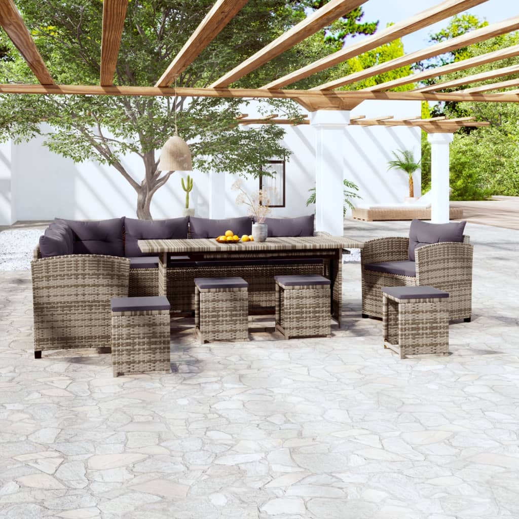 vidaXL 3-delige Loungeset met kussens poly rattan grijs