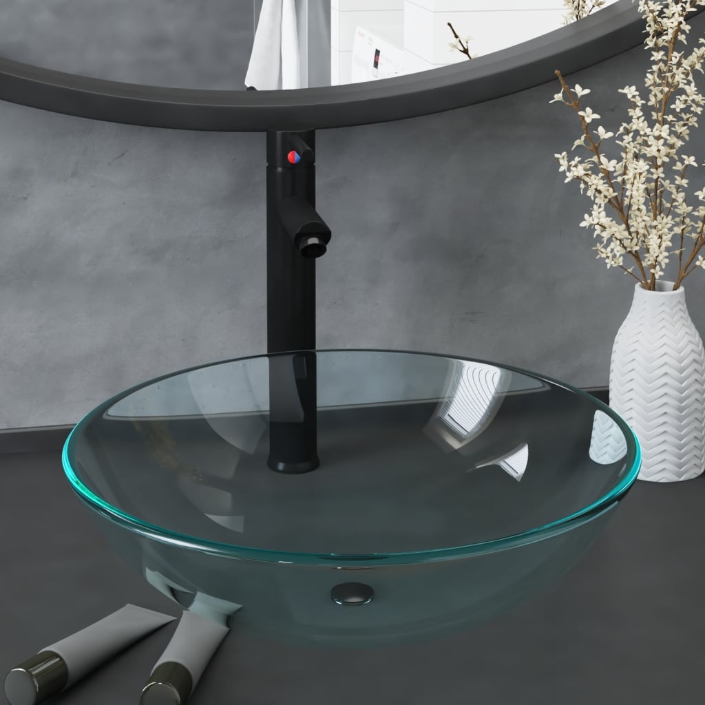 vidaXL Tempered Glass Wash Basin 42 cm Transparent