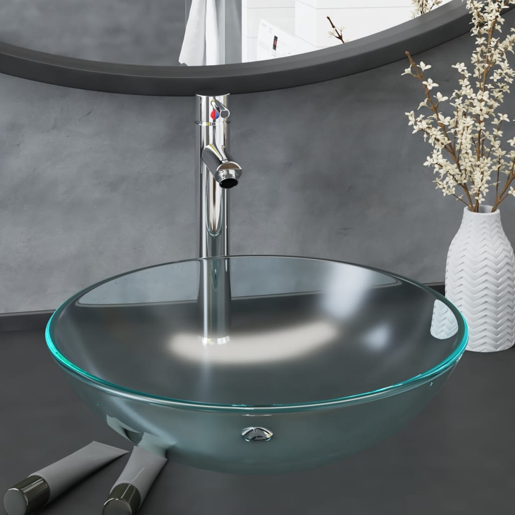 vidaXL Tempered Glass Wash Basin 42 cm Transparent
