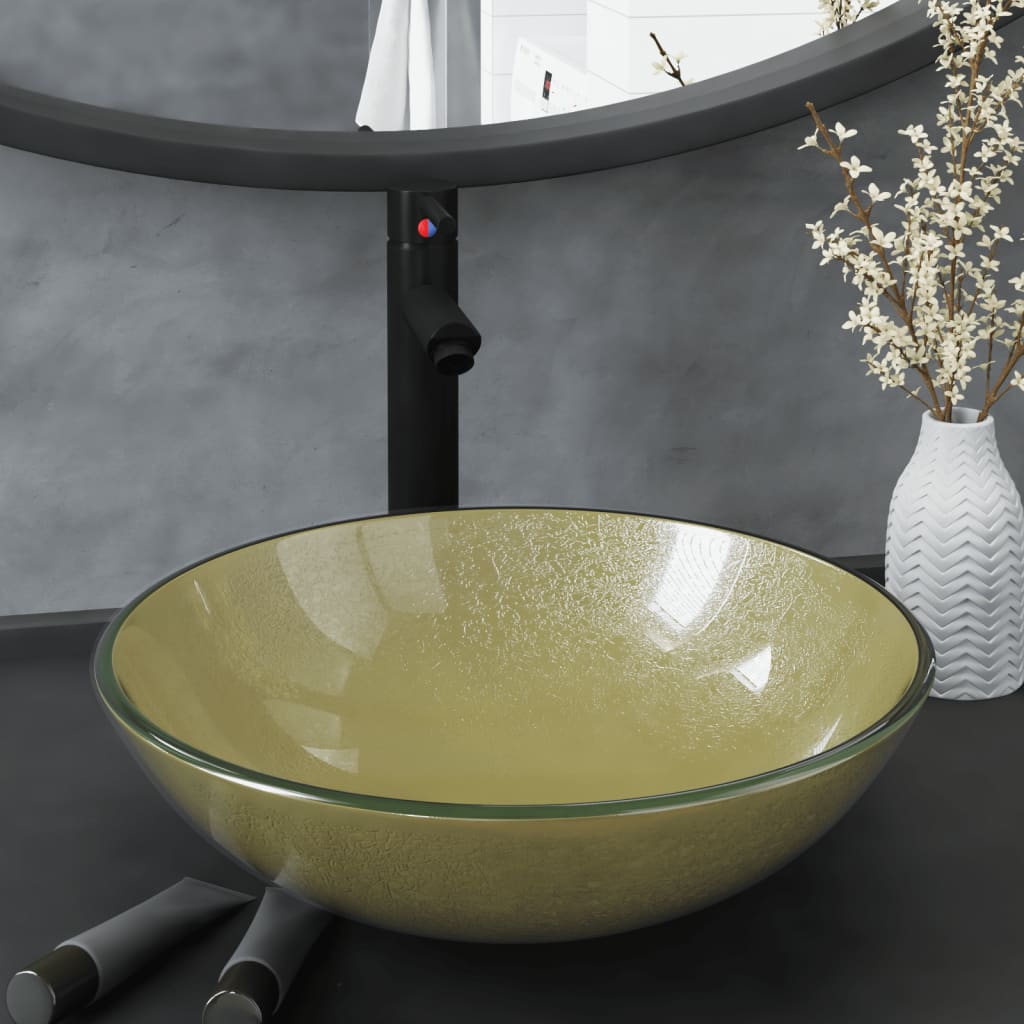vidaXL Tempered Glass Wash Basin 42 cm Transparent