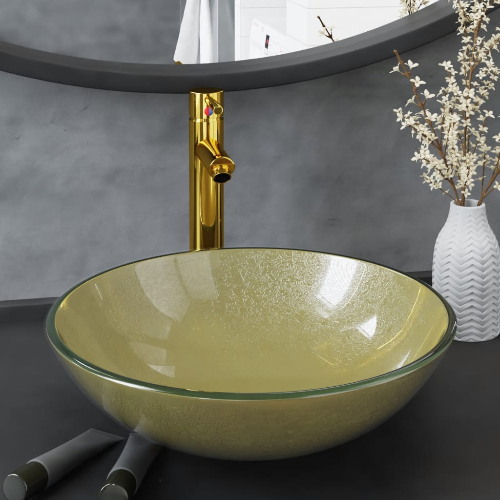vidaXL Tempered Glass Wash Basin 42 cm Transparent