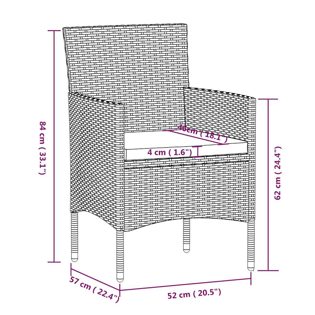 vidaXL 3-Piece Garden Lounge Set with Cushions Black