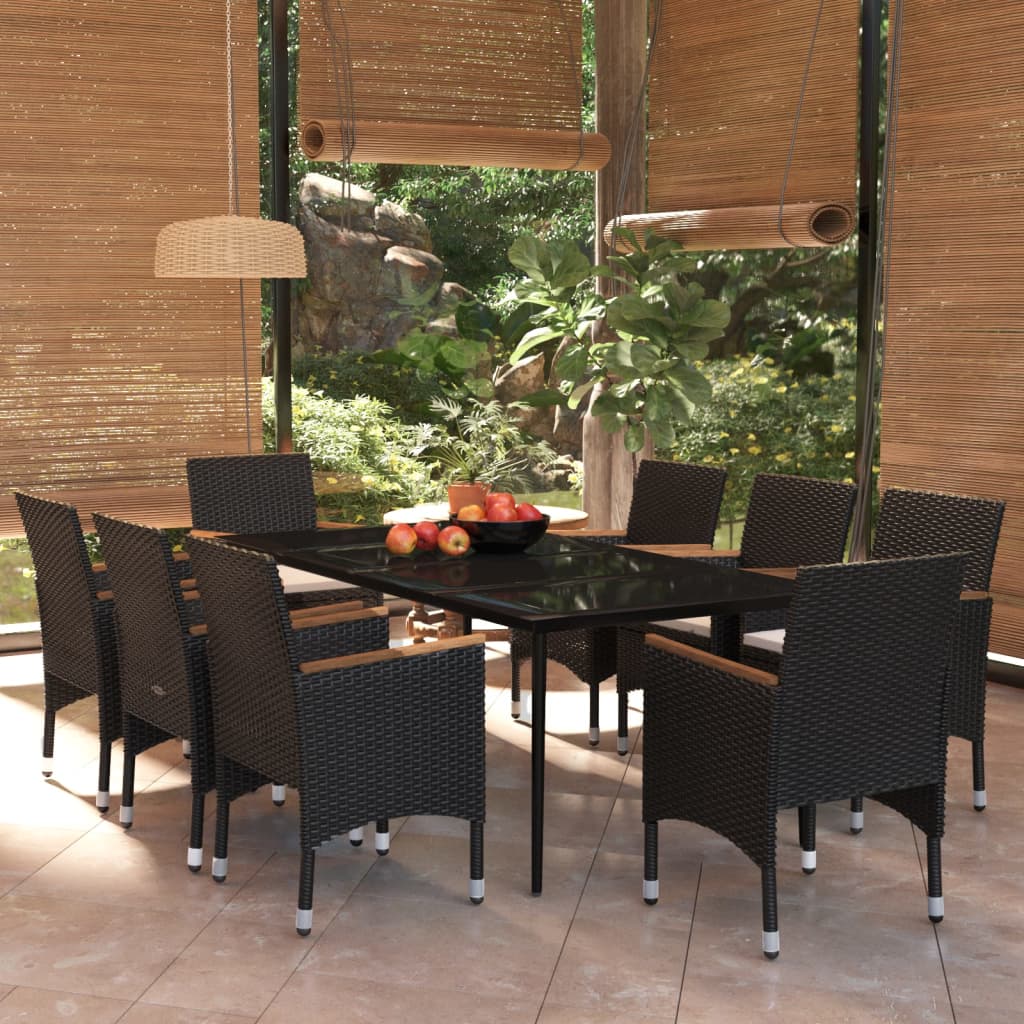 vidaXL 3-delige Tuinset met kussens zwart