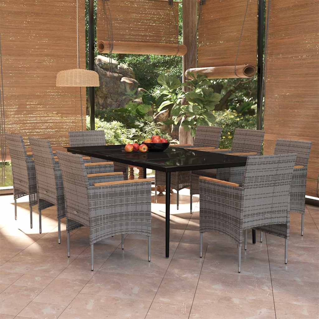 vidaXL 3-delige Tuinset met kussens zwart