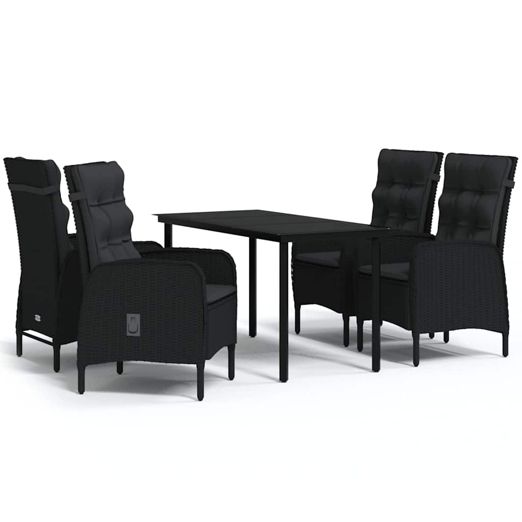vidaXL 3-delige Tuinset met kussens zwart