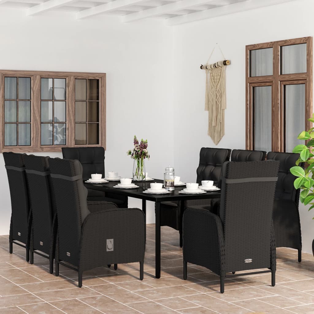 vidaXL 3-delige Tuinset met kussens zwart