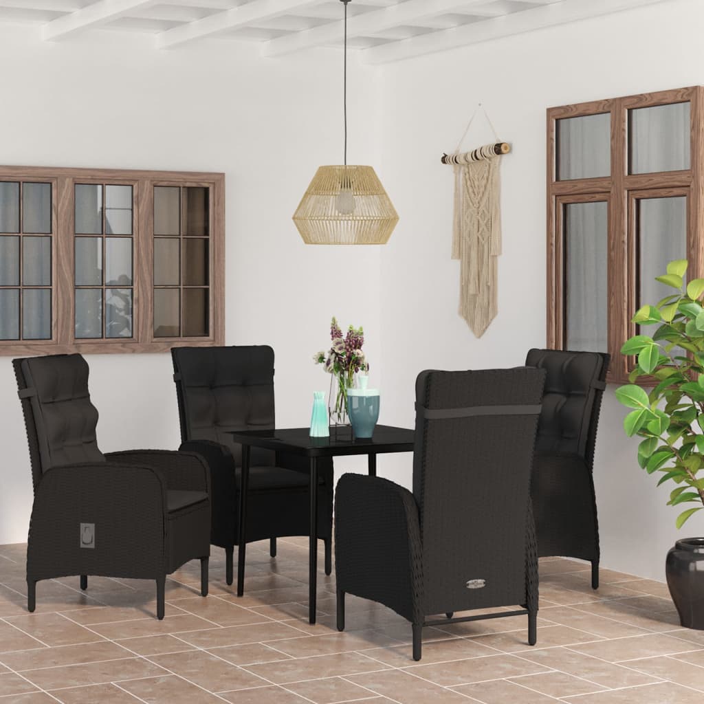 vidaXL 3-delige Tuinset met kussens zwart