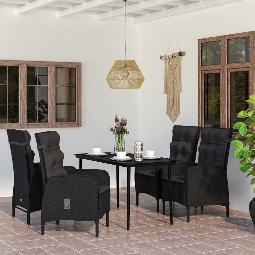 vidaXL 3-delige Tuinset met kussens zwart