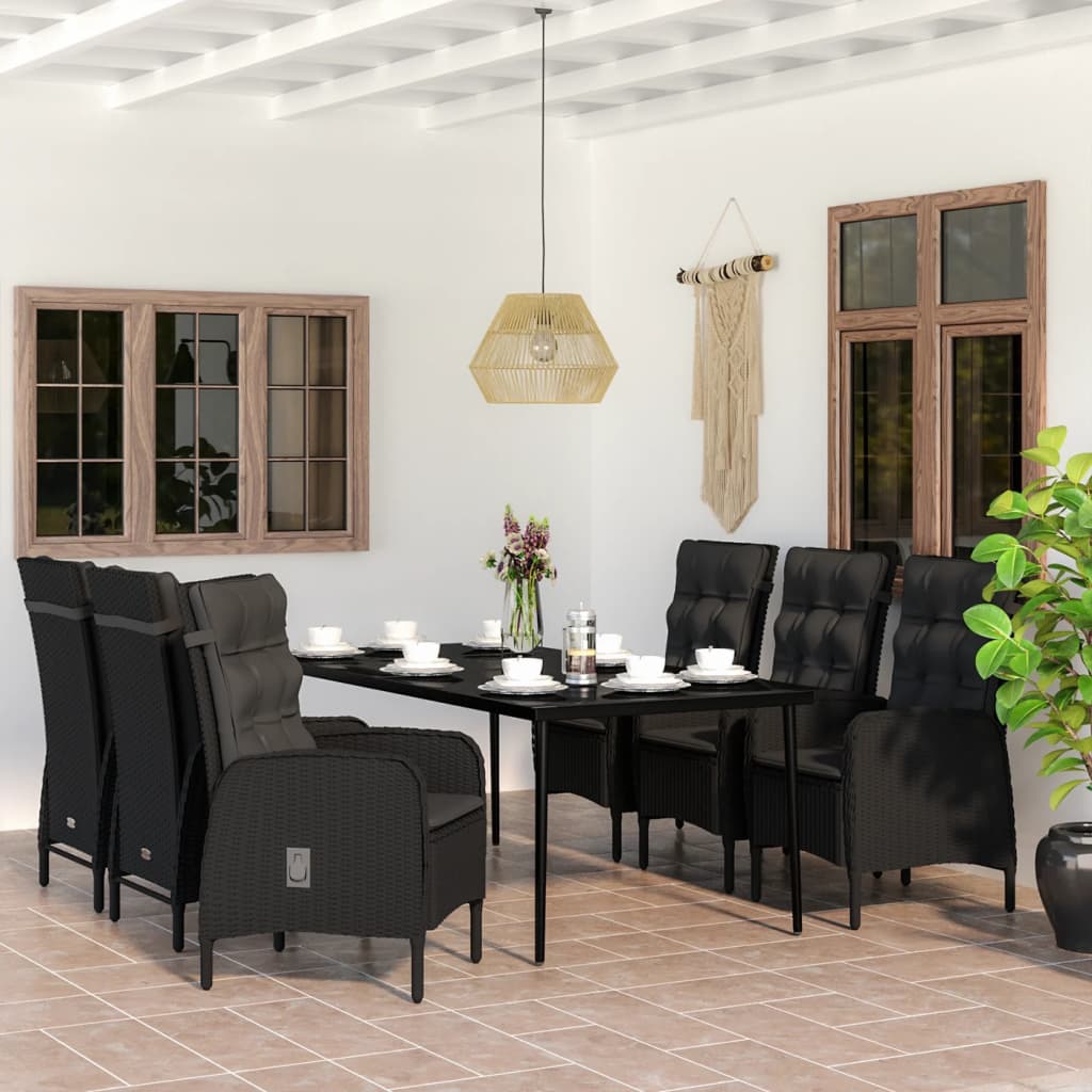 vidaXL 3-delige Tuinset met kussens zwart