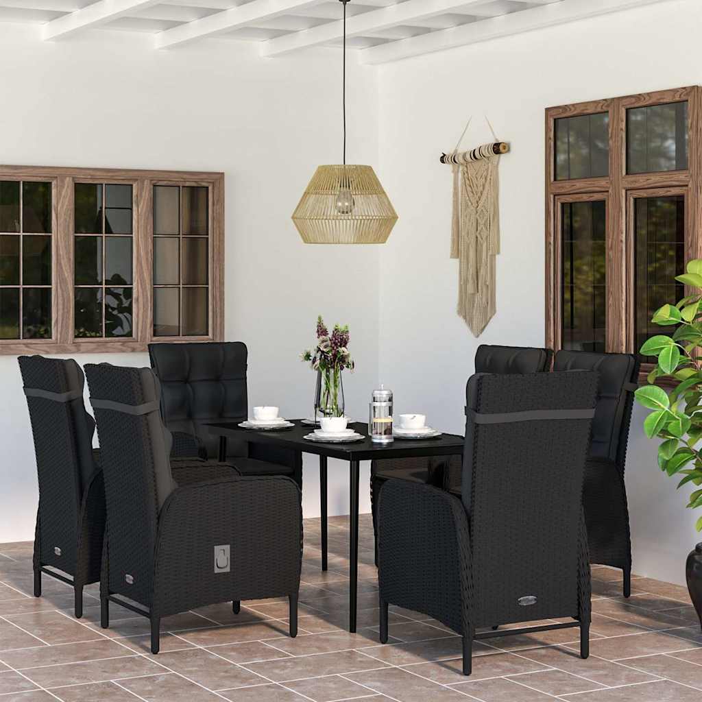 vidaXL 3-delige Tuinset met kussens zwart