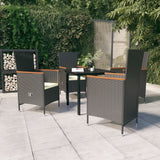 vidaXL 3-delige Tuinset met kussens zwart